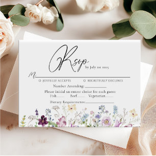 Carte RSVP mariage fleur sauvage aquarelle