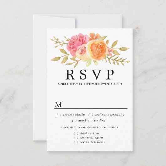 Carte RSVP Mariage Fleurs Automne, Options de repa (Devant)