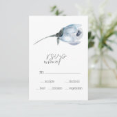 Carte RSVP Mariage Fleurs Bleues Dusty (Debout devant)