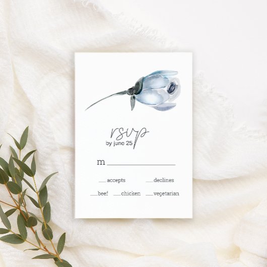 Carte RSVP Mariage Fleurs Bleues Dusty