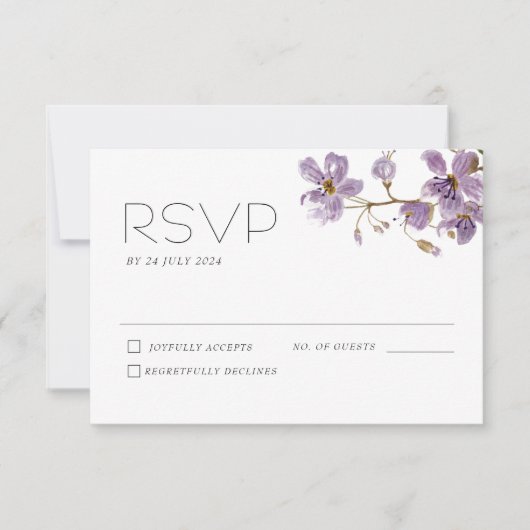 Carte RSVP Mariage Fleurs d'aquarelle Boho violet (Devant)