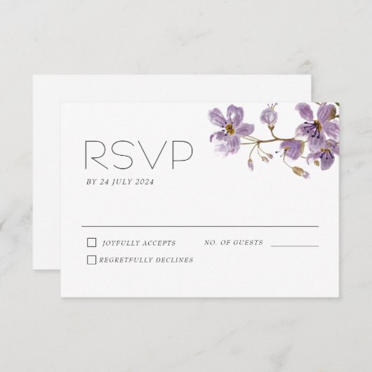 Carte RSVP Mariage Fleurs d'aquarelle Boho violet (Devant / Derrière)