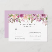 Carte RSVP Mariage Fleurs d'Aquarelle Violet (Devant / Derrière)