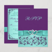 CARTE RSVP Mariage Floral Aqua et Violet Imprimée  (Devant / Derrière)