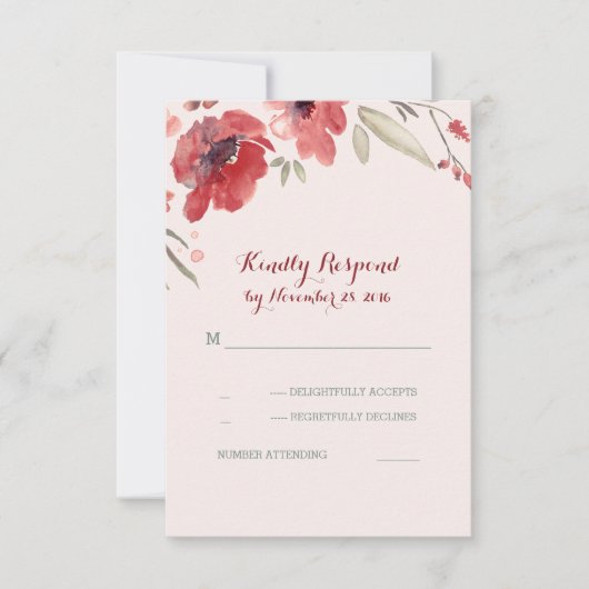 Carte Rsvp Mariage Floral Bourgogne (Devant)
