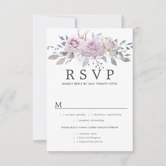 Carte RSVP Mariage Floral Violet, Options de repas (Devant)