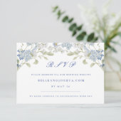 Carte RSVP Mariage Floraux bleu français (Debout devant)
