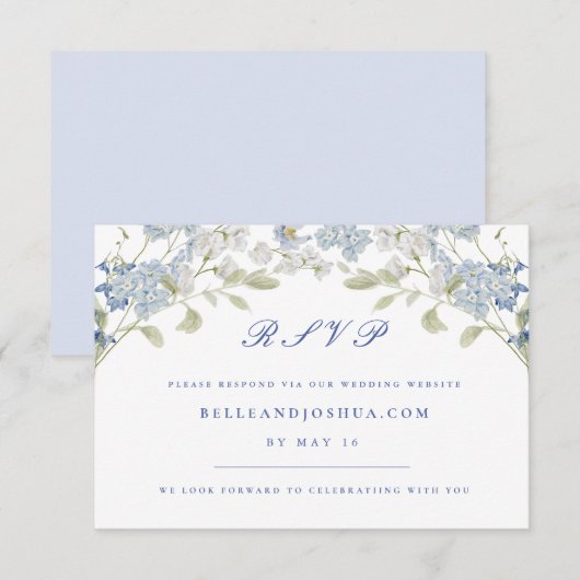 Carte RSVP Mariage Floraux bleu français (Devant / Derrière)