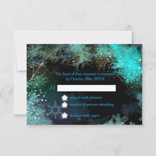 Carte RSVP Mariage Forêt d'hiver bleu turquoise (Devant)