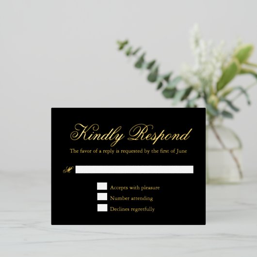 Carte RSVP Mariage Formelle Noire Traditionnelle (Debout devant)