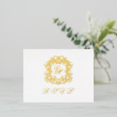 Carte RSVP Mariage Gold Foil Monogram Crest Menu (Debout devant)