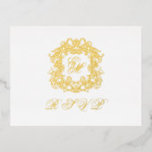 Carte RSVP Mariage Gold Foil Monogram Crest Menu (Recto)