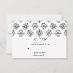 Carte RSVP mariage hiver noir + blanc flocon de ne