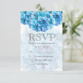 Carte RSVP mariage hydrangea bleu (Debout devant)
