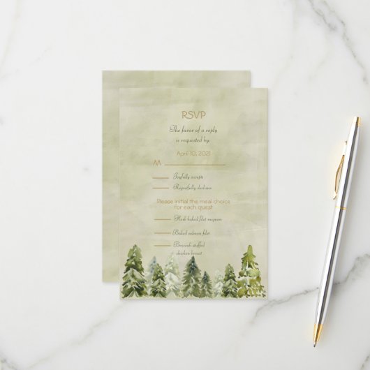 Carte RSVP mariage In the Pines (Devant/Arrière en situation)
