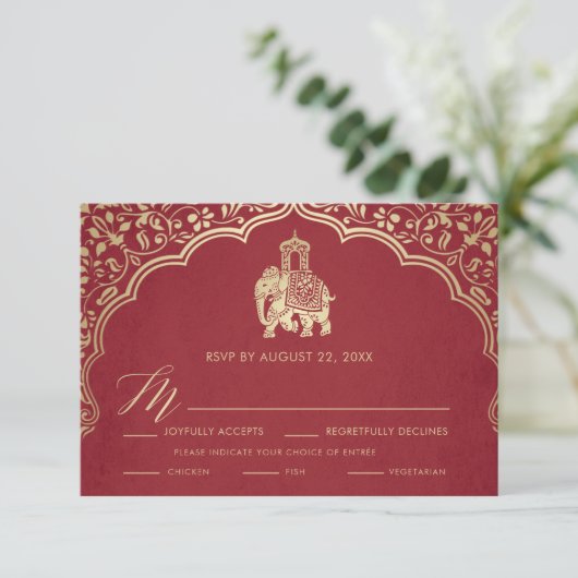 Carte RSVP Mariage Indien, Invitation Blanche et O (Debout devant)