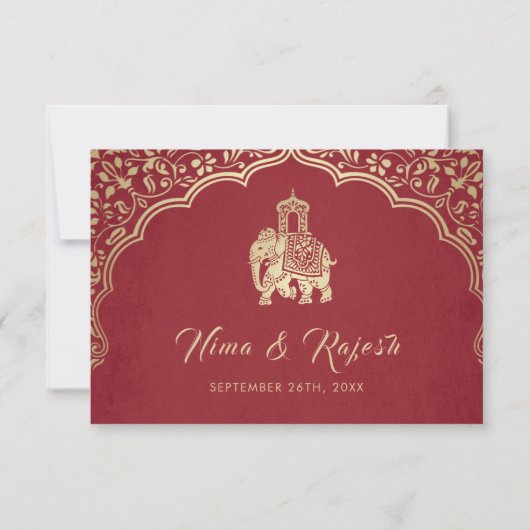 Carte RSVP Mariage Indien, Invitation Blanche et O (Dos)