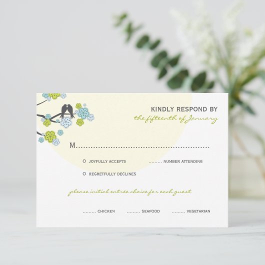 Carte RSVP Mariage Inséparables Aqua Cherry Blosso (Debout devant)