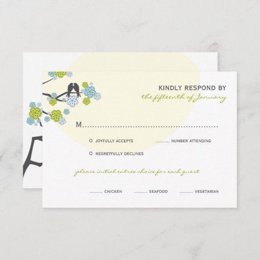 Carte RSVP Mariage Inséparables Aqua Cherry Blosso (Devant / Derrière)