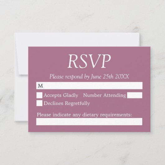 Carte RSVP Mariage Mauve élégant (Devant)