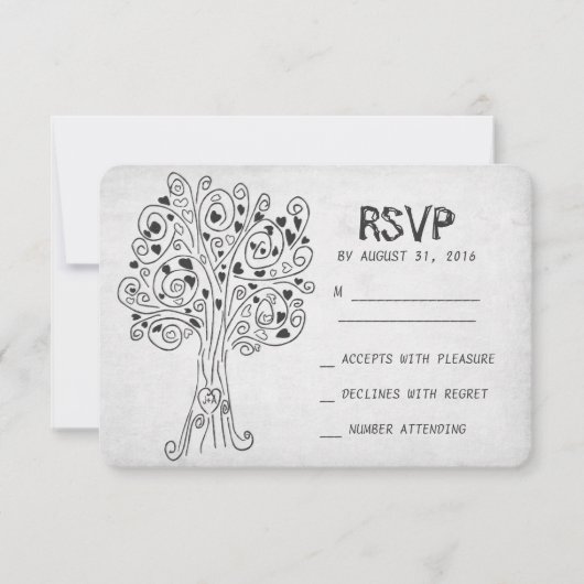 carte RSVP mariage moderne arbre sculpté (Devant)