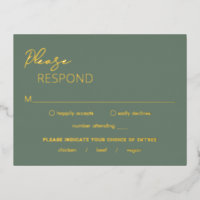 Carte RSVP Mariage moderne Foil minimaliste Sage v