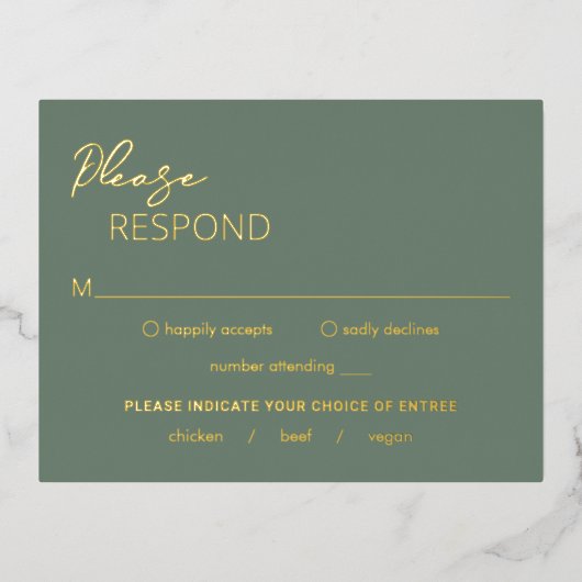 Carte RSVP Mariage moderne Foil minimaliste Sage v (Recto)