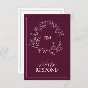 Carte RSVP Mariage Monogramme Bourgogne moderne