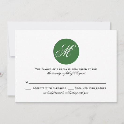 Carte RSVP Mariage Monogramme Cercle Vert Forêt (Devant)