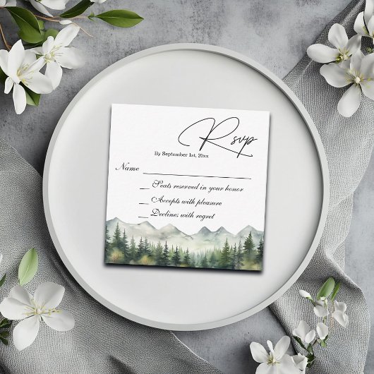 Carte RSVP Mariage Montagnes et Pins
