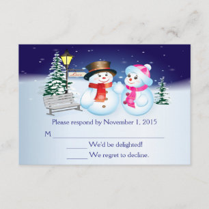 Carte RSVP Mariage Neige Bleu Et Blanc
