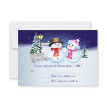 Carte RSVP Mariage Neige Bleu Et Blanc