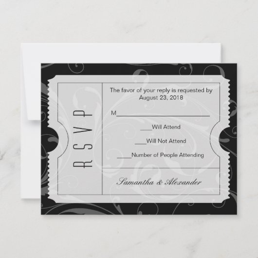 Carte RSVP Mariage noir et blanc (Devant)