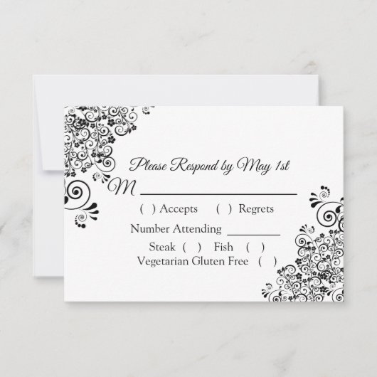 Carte RSVP mariage noir et blanc (Devant)