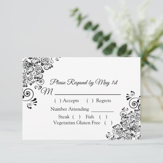 Carte RSVP mariage noir et blanc (Debout devant)