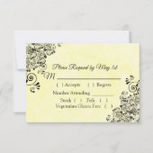 Carte RSVP mariage noir et jaune (Devant)