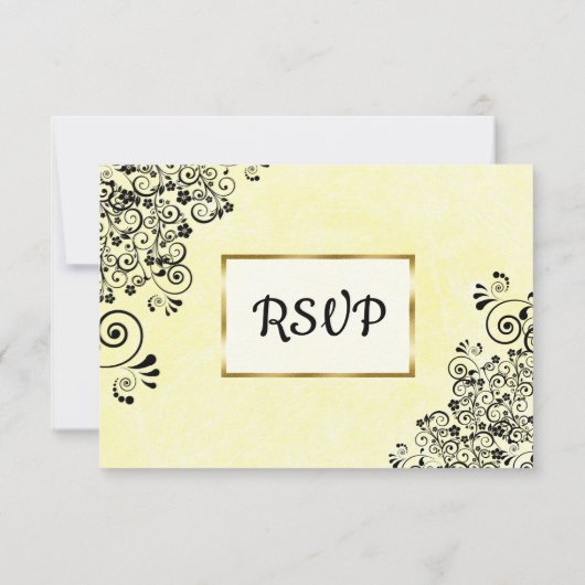 Carte RSVP mariage noir et jaune (Dos)