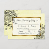 Carte RSVP mariage noir et jaune (Devant / Derrière)