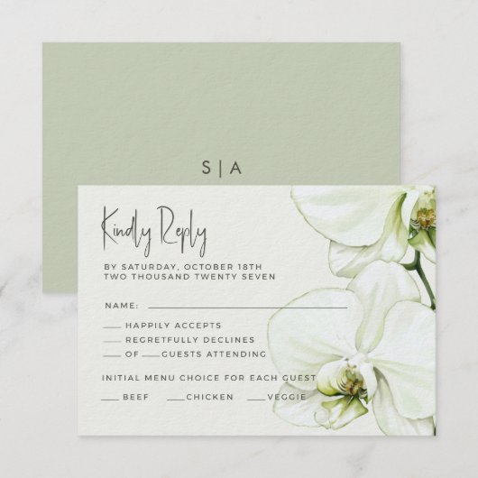 Carte RSVP Mariage Orchidée. (Devant / Derrière)