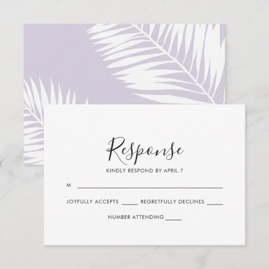 Carte Rsvp Mariage Palms Graceful en Violet (Devant / Derrière)
