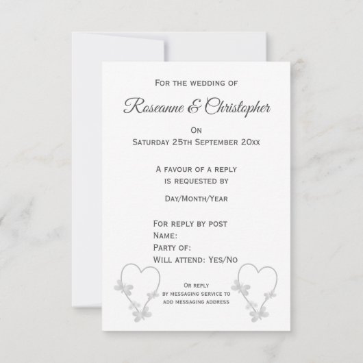 Carte RSVP Mariage Papillons Coeur Argent (Dos)
