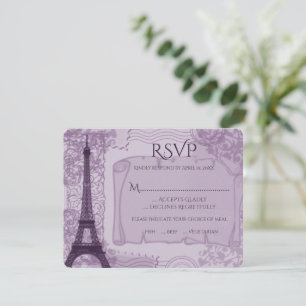 Carte RSVP Mariage Parisien violet