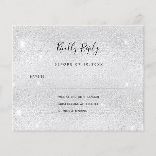 Carte RSVP mariage parties scintillant argent (Devant)