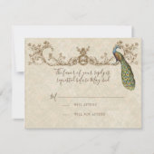 Carte RSVP Mariage Peacock & Etchings vintage (Devant)