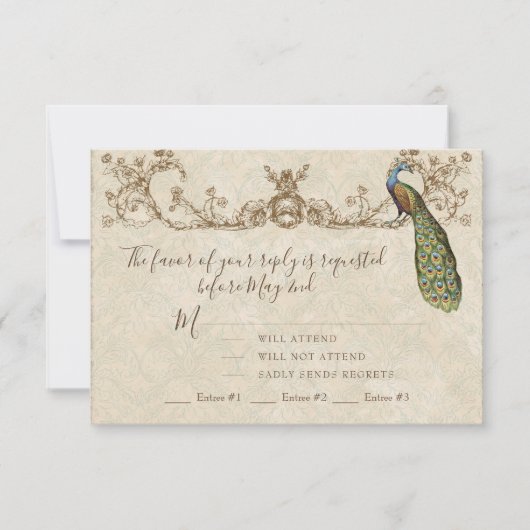 Carte RSVP Mariage Peacock & Etchings vintage (Devant)