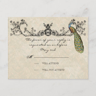 Carte RSVP Mariage Peacock & Etchings vintage