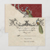 Carte RSVP Mariage Peacock & Etchings vintage (Devant / Derrière)