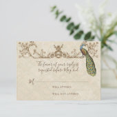Carte RSVP Mariage Peacock & Etchings vintage (Debout devant)