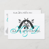 Carte RSVP Mariage Peacock Silver Aqua (Devant / Derrière)