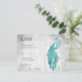Carte RSVP Mariage Peacock turquoise (Debout devant)